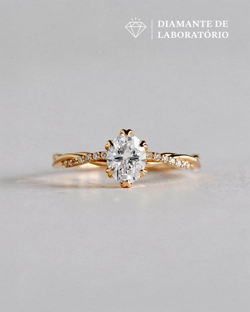Anel de Noivado Lili Cravejado em Ouro 18K com Diamante de Laboratório 1 ct