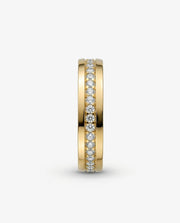 Aliança Reta 6mm em Ouro com Friso Cravejada com Zircônias