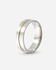 Aliança Reta em Prata com Fio de Ouro 6mm
