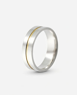 Aliança Reta em Prata com Fio de Ouro 6mm