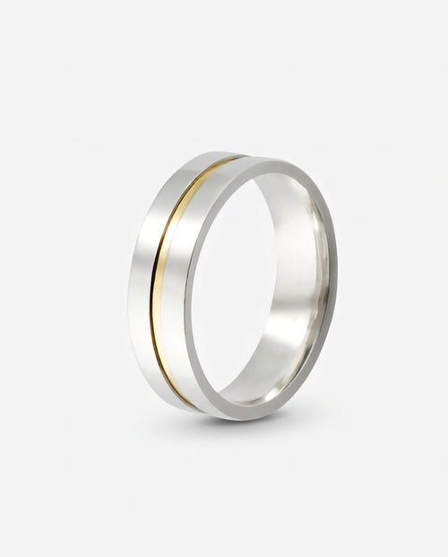 Aliança Reta em Prata com Fio de Ouro 6mm