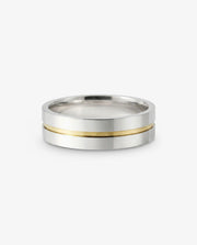 Aliança Reta em Prata com Fio de Ouro 6mm