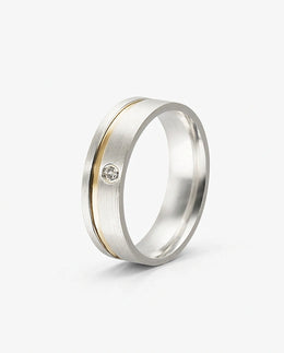 Aliança Reta Fosca em Prata com Fio de Ouro com Zircônia 6mm
