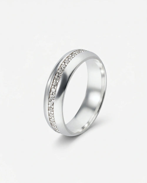 Aliança Abaulada Prata Cravejada com Zircônias 6mm