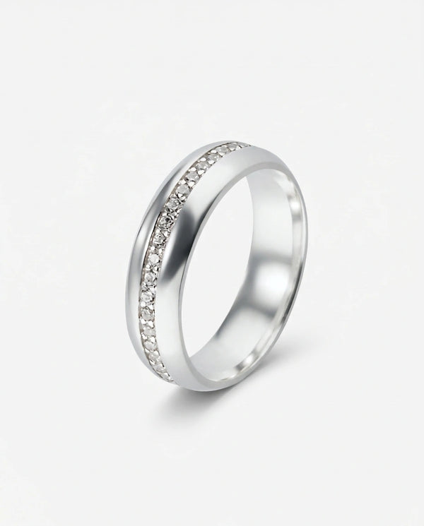 Aliança Abaulada Prata Cravejada com Zircônias 6mm
