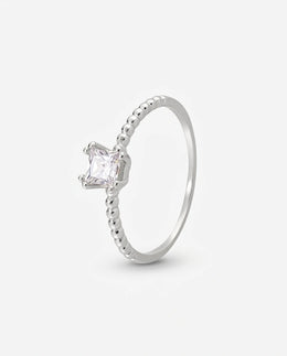 Anel Solitário Princess em Prata 950 com Zircônia