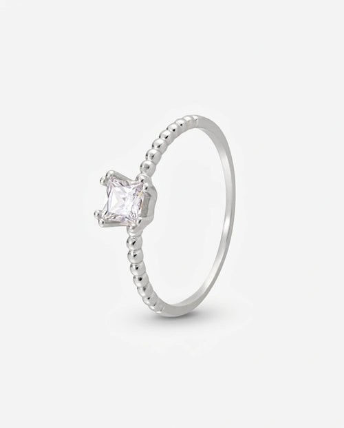 Anel Solitário Princess em Prata 950 com Zircônia