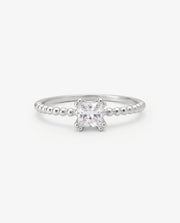 Anel Solitário Princess em Prata 950 com Zircônia
