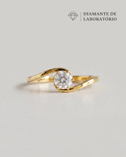 Anel de Noivado Onda em Ouro 18K com Diamante de Laboratório 0,5 ct