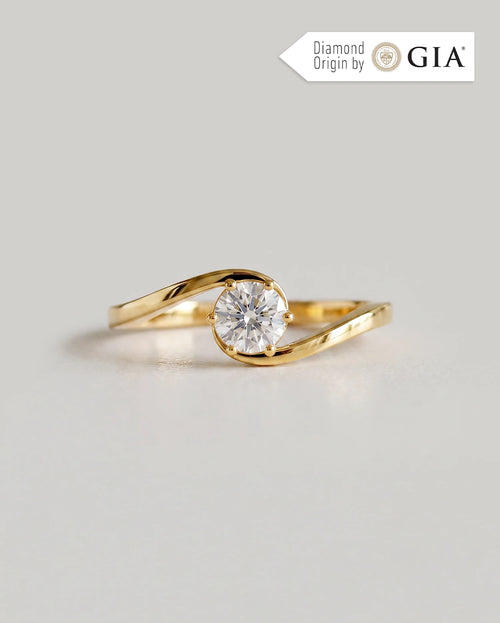 Anel de Noivado Onda em Ouro 18K com Diamante Natural 0,5 ct GIA