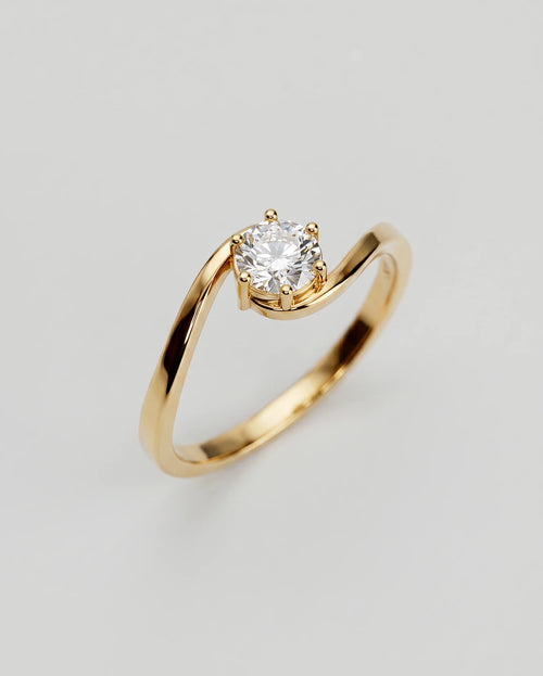Anel de Noivado Onda em Ouro 18K com Diamante de Laboratório 0,5 ct
