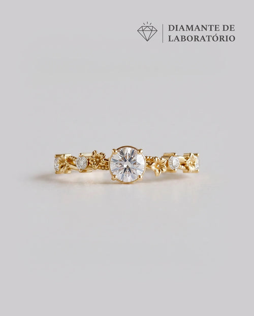 Anel de Noivado Flora em Ouro 18K com Diamante de Laboratório 0,5 ct