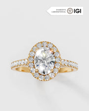 Anel de Noivado Halo em Ouro 18K e Diamantes de Laboratório 1ct
