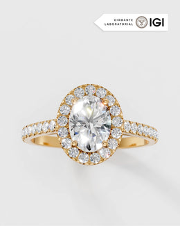 Anel de Noivado Halo em Ouro 18K e Diamantes de Laboratório 1ct