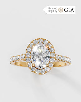 Anel de Noivado Halo em Ouro 18K e Diamantes Naturais GIA 0,7ct