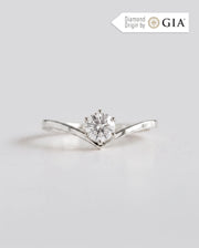 Anel de Noivado Crown V em Ouro 18K com Diamante Natural 0,5 ct GIA