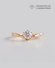 Anel de Noivado Crown V em Ouro 18K com Diamante de Laboratório 0,5 ct