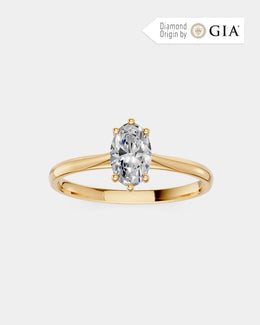 Anel de Noivado Clássico Ouro 18K e Diamante Natural Oval 1 ct GIA