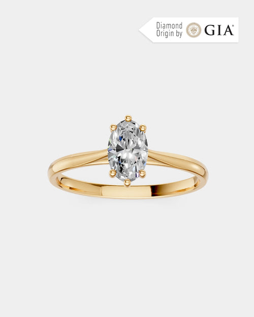 Anel de Noivado Clássico Ouro 18K e Diamante Natural Oval 1 ct GIA