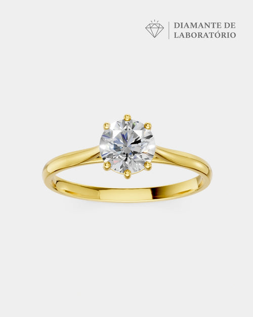 Anel de Noivado Clássico Ouro 18K e Diamante de Laboratório 1 ct