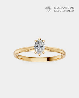 Anel de Noivado Clássico Ouro 18K e Diamante de Laboratório Oval 0,5 ct