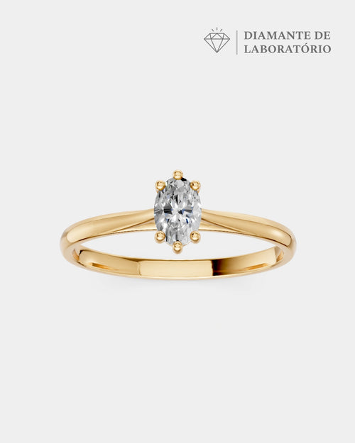 Anel de Noivado Clássico Ouro 18K e Diamante de Laboratório Oval 0,5 ct