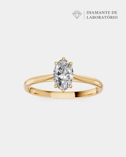 Anel de Noivado Clássico Ouro 18K e Diamante de Laboratório Oval 1 ct