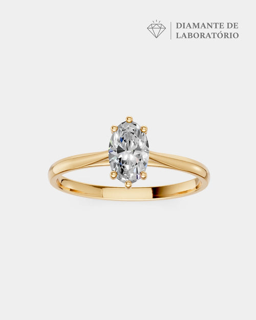 Anel de Noivado Clássico Ouro 18K e Diamante de Laboratório Oval 1 ct