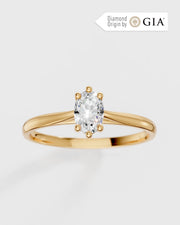 Anel de Noivado Clássico Ouro 18K e Diamante Natural Oval 0,5 ct GIA