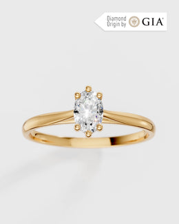 Anel de Noivado Clássico Ouro 18K e Diamante Natural Oval 0,5 ct GIA