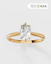 Anel de Noivado Clássico Ouro 18K e Diamante Natural Oval 1 ct GIA