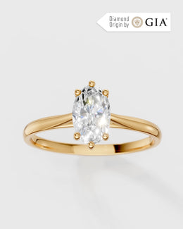 Anel de Noivado Clássico Ouro 18K e Diamante Natural Oval 1 ct GIA