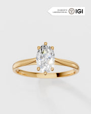 Anel de Noivado Clássico Ouro 18K e Diamante de Laboratório Oval 1 ct