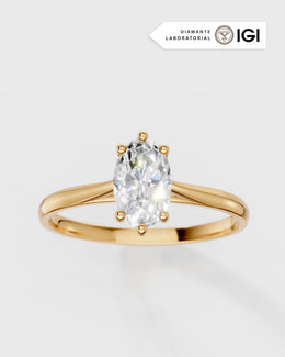 Anel de Noivado Clássico Ouro 18K e Diamante de Laboratório Oval 1 ct