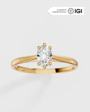 Anel de Noivado Clássico Ouro 18K e Diamante de Laboratório Oval 0,5 ct