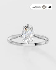 Anel de Noivado Clássico Ouro 18K e Diamante de Laboratório Oval 1 ct