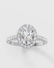 Anel de Noivado Halo Oval Cravejado em Moissanites