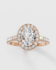 Anel de Noivado Halo Oval Cravejado em Moissanites