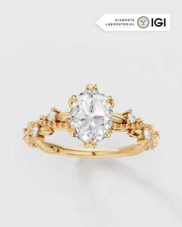 Anel de Noivado Lili Floral em Ouro 18K com Diamante de Laboratório 1 ct