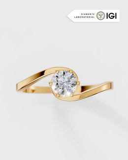 Anel de Noivado Onda em Ouro 18K com Diamante de Laboratório 0,5 ct