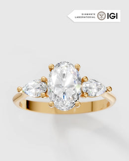 Anel de Noivado Trinity em Ouro 18K e Diamante de Laboratório 1 ct