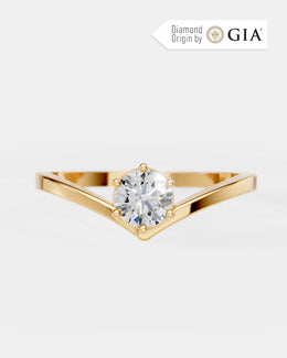 Anel de Noivado Crown V em Ouro 18K com Diamante Natural 0,5 ct GIA