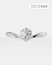 Anel de Noivado Crown V em Ouro 18K com Diamante Natural 0,5 ct GIA