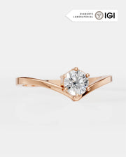 Anel de Noivado Crown V em Ouro 18K com Diamante de Laboratório 0,5 ct
