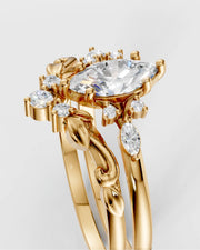Conjunto Fleur Anel de Noivado e Aparador em Ouro 18K e Diamantes Lab Grown 0,5 ct