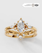 Conjunto Fleur Anel de Noivado e Aparador em Ouro 18K e Diamantes Lab Grown 0,5 ct
