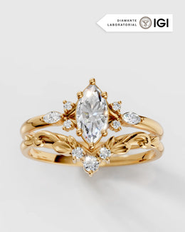 Conjunto Fleur Anel de Noivado e Aparador em Ouro 18K e Diamantes Lab Grown 0,5 ct