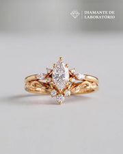 Conjunto Fleur Anel de Noivado e Aparador em Ouro 18K e Diamantes Lab Grown 0,5 ct