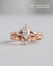 Conjunto Fleur Anel de Noivado e Aparador em Ouro 18K e Diamantes Lab Grown 0,5 ct