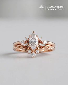 Conjunto Fleur Anel de Noivado e Aparador em Ouro 18K e Diamantes Lab Grown 0,5 ct